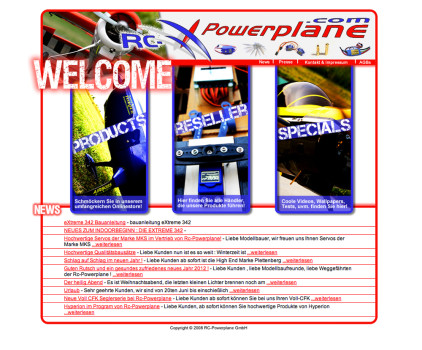 Screenshot der website www.rc-powerplane.com